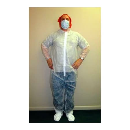 Keystone Safety Polypropylene Coverall, Elastic Wrists & Ankles, Zipper Front, Single Collar, White, 4XL, 25/Case CVL-NW-E-4XL